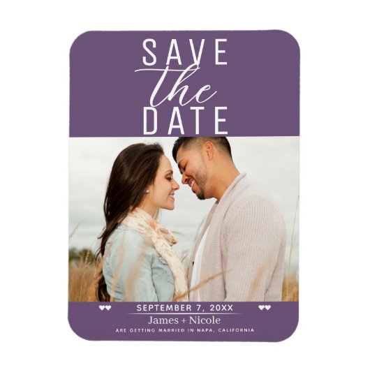 Modern Plum Paarse Save the Date Wedding Photo Magneet (Verticaal)