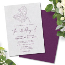 Modern Plum Silver Grey Botanical Elegant Wedding
