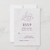Modern Plum Silver Grey Botanical Elegant Wedding RSVP Kaartje (Voorkant)