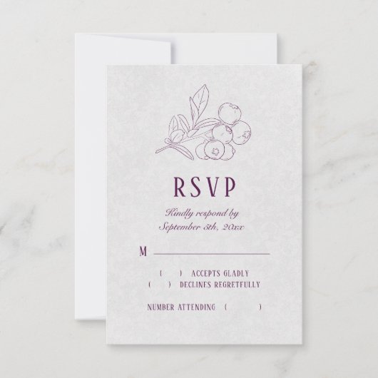 Modern Plum Silver Grey Botanical Elegant Wedding RSVP Kaartje (Voorkant)
