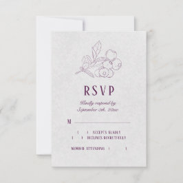 Modern Plum Silver Grey Botanical Elegant Wedding RSVP Kaartje