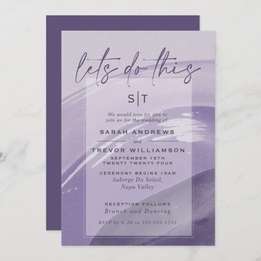 Modern Plum Waterverf Strokes Invitation Kaart (Voorkant / Achterkant)