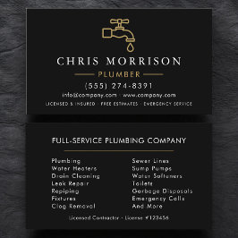 Modern Plumber Black Gold Minimalist Visitekaartje