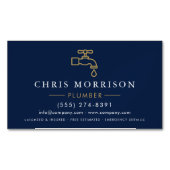 Modern Plumber Navy Blue Gold Minimalist Magnetisch Visitekaartje (Voorkant)
