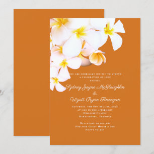 Modern Plumeria Hawaiian Flowers Oranje Wedding Kaart