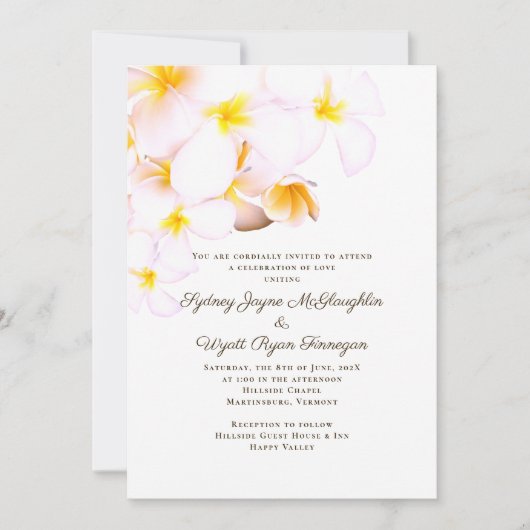 Modern Plumeria Hawaiian Flowers White Wedding Kaart (Voorkant)