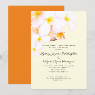 Modern Plumeria Hawaiian Flowers Yellow Wedding Kaart
