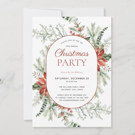 Modern Poinsettia Berry Greenery kerstfeest Kaart (Voorkant)