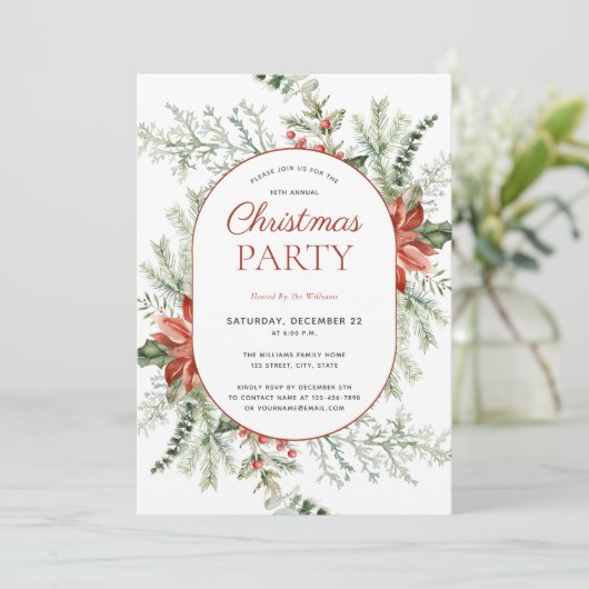 Modern Poinsettia Berry Greenery kerstfeest Kaart (Staand voorkant)