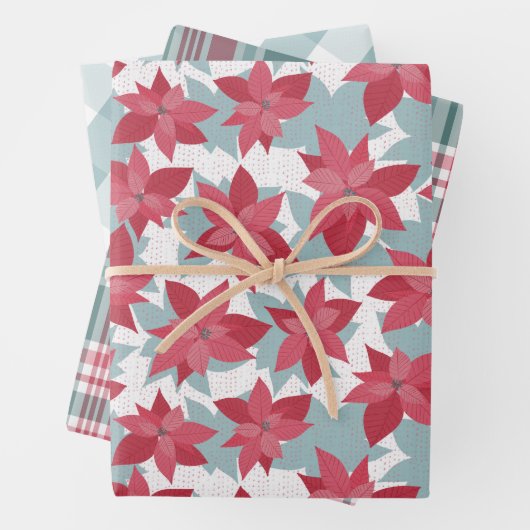 Modern Poinsettia Buffalo Check + Pset Inpakpapier Vel (In situ)