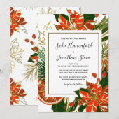 Modern Poinsettia Citrus Gold Winter Wedding Kaart (Voorkant / Achterkant)