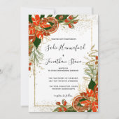 Modern Poinsettia Citrus Winter Wedding Invitation Kaart (Voorkant)