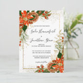 Modern Poinsettia Citrus Winter Wedding Invitation Kaart (Staand voorkant)