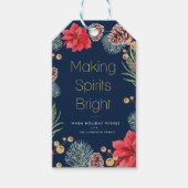 Modern poinsettia floral Blauw Cadeaulabel (Voorkant)