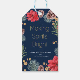 Modern poinsettia floral Blauw Cadeaulabel