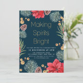 Modern poinsettia floral Blauw feestje Kaart (Staand voorkant)