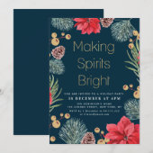 Modern poinsettia floral Blauw feestje Kaart (Voorkant / Achterkant)