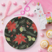 Modern Poinsettia Holly Kerstmis Papieren Bordje (Feest)