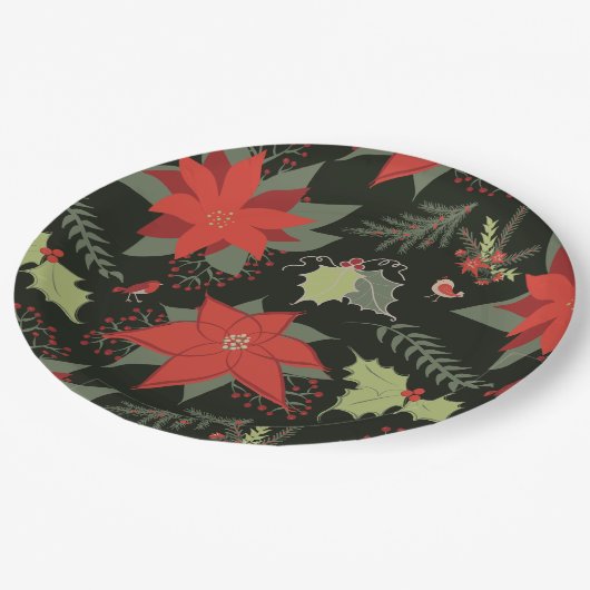 Modern Poinsettia Holly Kerstmis Papieren Bordje (Gekanteld)