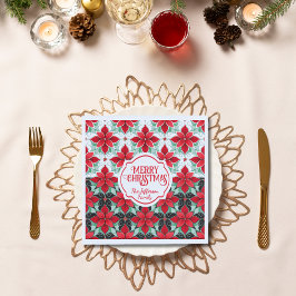 Modern Poinsettia patroon kerst wit zwart bg Servet