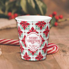 Modern Poinsettia patroon kerst witte achtergrond Papieren Bekers
