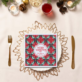 Modern Poinsettia pattern christmas black bg Servet