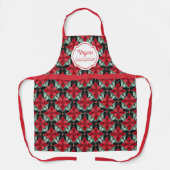 Modern Poinsettia pattern christmas chef black bg Schort (Voorkant)