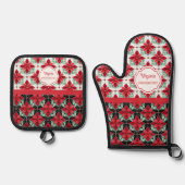 Modern Poinsettia pattern christmas chef Ovenwant & Pannenlap Set (Voorkant)