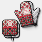 Modern Poinsettia pattern christmas chef Ovenwant & Pannenlap Set (Voorkant / Achterkant)