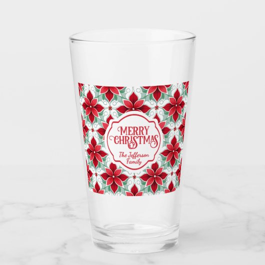 Modern Poinsettia pattern christmas white bg Glas (Voorkant)