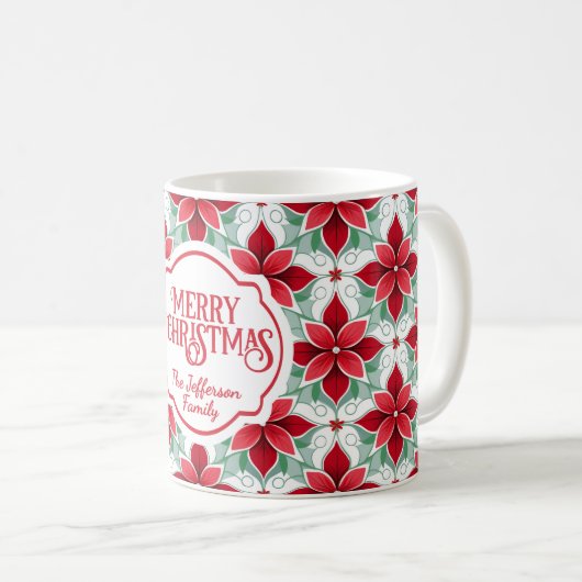 Modern Poinsettia pattern christmas white bg Koffiemok (Voorkant rechts)