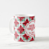 Modern Poinsettia pattern christmas white bg Koffiemok (Voorkant links)