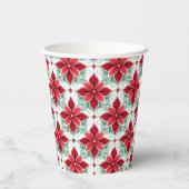 Modern Poinsettia pattern christmas white bg Papieren Bekers (Achterkant)