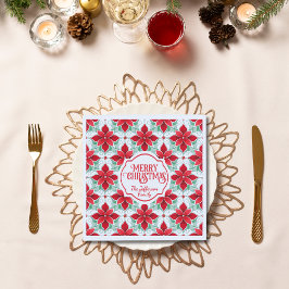 Modern Poinsettia pattern christmas white bg Servet