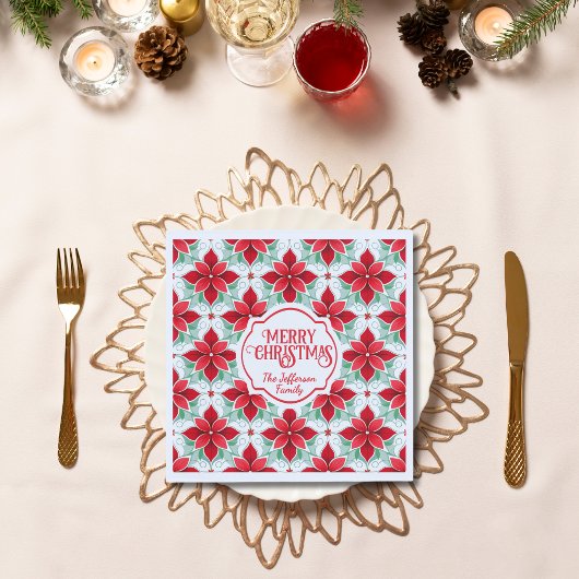 Modern Poinsettia pattern christmas white bg Servet