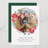 Modern Poinsettia Wreath Wedding Save the Date (Voorkant / Achterkant)
