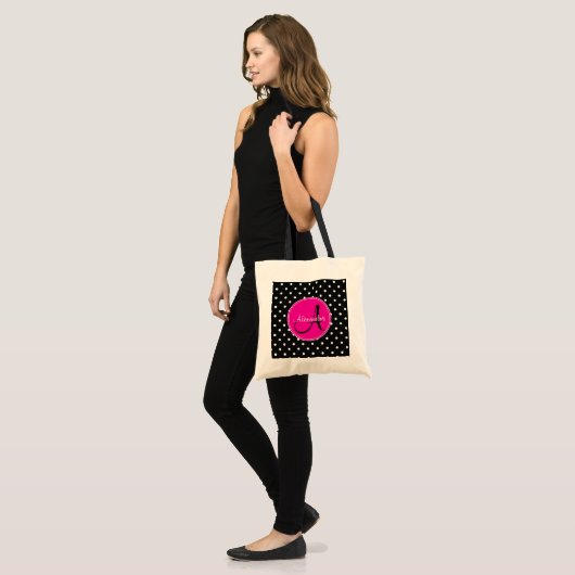 Modern poka stip monogram initiaal naampatroon tote bag (Voorkant (model))