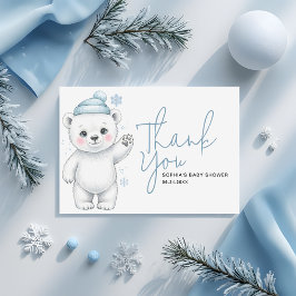 Modern Polar Bear Winter Baby Boy Shower Bedankkaart