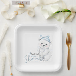 Modern Polar Bear Winter Baby Shower Papieren Bordje