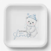 Modern Polar Bear Winter Baby Shower Papieren Bordje (Voorkant)