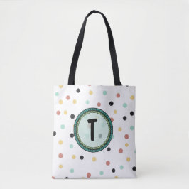 Modern Polka-Dot Monogram Ontwerp Tote Bag