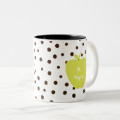 Modern Polka Dot Neon Apple leraar Tweekleurige Koffiemok (Voorkant rechts)