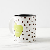 Modern Polka Dot Neon Apple leraar Tweekleurige Koffiemok (Voorkant links)