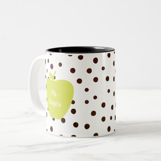 Modern Polka Dot Neon Apple leraar Tweekleurige Koffiemok (Voorkant links)