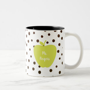 Modern Polka Dot Neon Apple leraar Tweekleurige Koffiemok