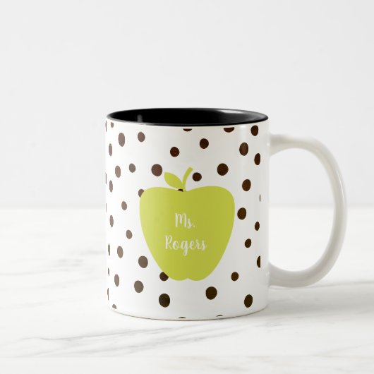 Modern Polka Dot Neon Apple leraar Tweekleurige Koffiemok (Rechts)