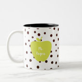 Modern Polka Dot Neon Apple leraar Tweekleurige Koffiemok (Links)