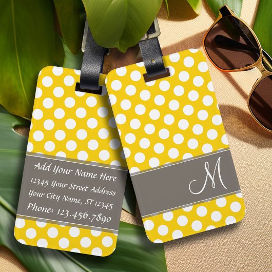 Modern Polka Dot Pattern met Monogram Bagagelabel