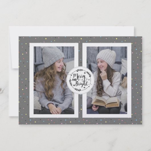 Modern, Polka Dot Two Foto kerstKaart grijs (Voorkant)