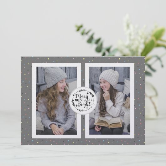 Modern, Polka Dot Two Foto kerstKaart grijs (Staand voorkant)